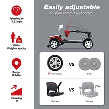 Load image into Gallery viewer, Metro Mobility 4 Wheel Powered Mobility Scooters for Seniors - 300 lbs Capacity Folding Mobility Scooter for Adults - Long Range Power Extended Battery with Thickened Seat and Front LED Light - Red
