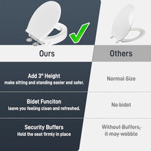 Load image into Gallery viewer, BIGCOW Raised Toilet Seat with Bidet - Round, Soft Close, 3" Height - Dual Nozzle (Frontal &amp; Rear Wash) with Adjustable Cold Water Pressure and Stainless Steel Inlet (Round)
