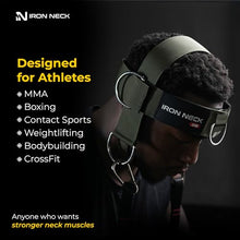 Load image into Gallery viewer, Iron Neck Neck Trainer, Exerciser, &amp; Strengthener with Adjustable Head and Chin Strap - Portable Head Harness for Weight Lifting, Home, &amp; Gym Use - Exercise &amp; Workout Equipment (Alpha, Green)
