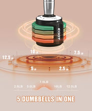 Load image into Gallery viewer, Adjustable Dumbbell Set, EOAT 2.5 to 12.5 lbs Free Weights Dumbbells Pair with Tray for New Beginner, Exercise &amp; Fitness Dumbbells with Anti-Slip Handle &amp; Rainbow-colored Weight Plates
