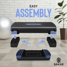 Load image into Gallery viewer, Adjustable Exercise Stepper Kit with Dumbbells &amp; Kettlebell &amp; Weightlifting Belt &amp; Measuring Tape, 2 Level Risers Aerobics Step Platform for Home Gym Exercise Fitness Workout, Blue Black
