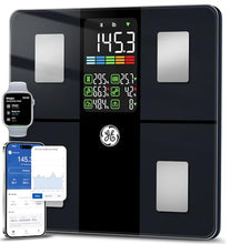 Load image into Gallery viewer, GE Scale for Body Weight, Body Fat, BMI, Muscle Mass, Smart Bathroom Scales with 14 Body Composition Metrics with Large Display, Accurate Bluetooth Weighing Machine with Fitness App, 400 lbs, Black
