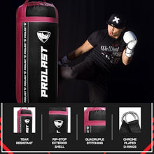 Load image into Gallery viewer, PROLAST 4Ft 135Lb XL Heavy Punching Boxing Bag for Adults, MMA, Martial Arts, Muay Thai, Kicking, Strength Training Equipment, Filled, New Edition Logo, Black and Pink
