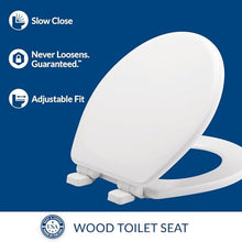 Load image into Gallery viewer, Mayfair Linden Slow Close Toilet Seat, Non Slip Heavy Duty Wood, Easy Install, Round, White
