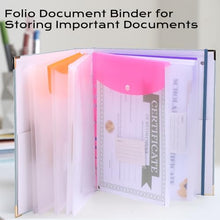Load image into Gallery viewer, XKDOUS Important Document Organizer with 9 Pockets, Aesthetic Folio Folders 3-Ring Accordion Storage Binders Linen Expanding File Folder for A4 Papers, Documents and Files
