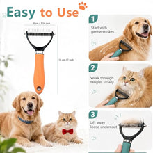 Load image into Gallery viewer, Dog Brush and Cat Deshedding Rake, Pet Grooming Tool for Shedding with Rounded Stainless Steel Teeth, Comfortable Grip for Long or Thick Coats (Orange+Green)
