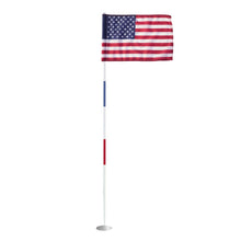Load image into Gallery viewer, Regulation flagstick, cup &amp; pin flag to use in your backyard or other open space for practice. Use the same products as used by golf courses all over the world and on tour. (USA)
