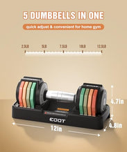 Load image into Gallery viewer, Adjustable Dumbbell Set, EOAT 2.5 to 12.5 lbs Free Weights Dumbbells Pair with Tray for New Beginner, Exercise &amp; Fitness Dumbbells with Anti-Slip Handle &amp; Rainbow-colored Weight Plates
