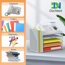 Load image into Gallery viewer, DocNest 5 Tier Paper Letter Tray File Organizer, Mesh Desk File with Handle, Workspace Desk Organizers with Pen Holder, Office Organization Storage Accessories - White
