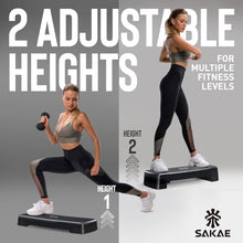 Load image into Gallery viewer, Adjustable Exercise Stepper Kit with Dumbbells &amp; Kettlebell &amp; Weightlifting Belt &amp; Measuring Tape, 2 Level Risers Aerobics Step Platform for Home Gym Exercise Fitness Workout, Black
