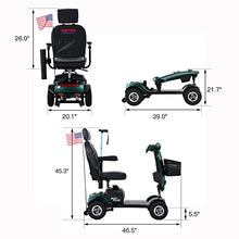 Load image into Gallery viewer, Metro Mobility 4 Wheel All Terrain Mobility Scooters for Seniors - 300 lbs Capacity Electric Mobility Scooter for Adults - Long Range Power Extended Battery w/Thickened Seat and Crutch Box - Emerald
