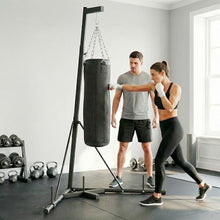 Load image into Gallery viewer, Soozier Punching Bag with Stand for Adults, 72.8"-90.9" Height Adjustable Freestanding Boxing Stand with Canvas Sandbag, Stable Triangular Base and 1" Weight Plate Storage for Home Gym MMA, Black
