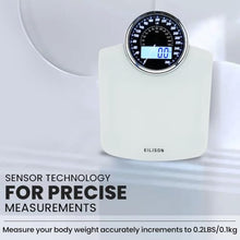 Load image into Gallery viewer, EILISON Highly Advance 2-in-1 Digital &amp; Analog Weighing Scale for Body Weight-400lbs, 4 High Precison GX Sensor Accurate, Thick Tempered Glass, Extra Large Display (White)
