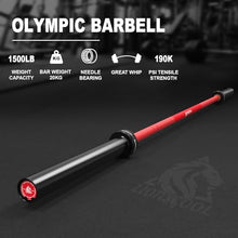 Load image into Gallery viewer, LIONSCOOL 7ft Olympic Barbell (Red Ceramic Shaft &amp; Black E-coated Sleeves, 1500LBS, No Center Knurl)
