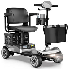 Load image into Gallery viewer, Mobility Scooter for Adults with Spare Battery – 24.8 Miles Total Range, 4-Wheel Foldable Portable Motorized Scooter, 330 lbs Capacity, Dual Baskets, Cup &amp; Phone Holder, Silver
