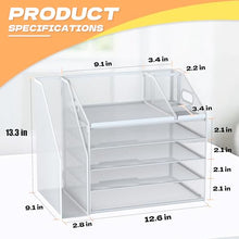 Load image into Gallery viewer, DocNest 5 Tier Paper Letter Tray File Organizer, Mesh Desk File with Handle, Workspace Desk Organizers with Pen Holder, Office Organization Storage Accessories - White
