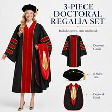 Load image into Gallery viewer, Red Doctoral Graduation Gown Set with Tam and Hood, PhD Cap and Gown Academic Regalia
