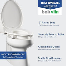 Load image into Gallery viewer, Bemis Assurance 3" Raised Toilet Seat for Seniors, Therapist Preferred for Safety, Secure Hinges, Clean Shield Guard, Elongated, White
