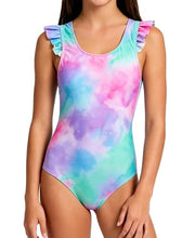 Load image into Gallery viewer, DOCUMO Girls One Piece Swimsuit Ruffle Quick Dry Bathing Suit for Kids 6-15Y, Tropical/Leopard/Tie Dye Printed Beach Swimsuit (Tie Dye Pink, Small)
