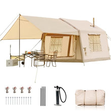 Load image into Gallery viewer, Inflatable Camping Tents with Canopy, Blow Up Tent for Camping Adults 4-6 People, Inflatable Hot Tent with Stove Jack &amp; AC Ports, Glamping Tents for Outdoors, Easy Setup with Air Pump
