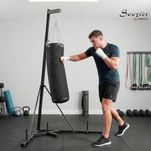 Load image into Gallery viewer, Soozier Punching Bag with Stand for Adults, 72.8"-90.9" Height Adjustable Freestanding Boxing Stand with Canvas Sandbag, Stable Triangular Base and 1" Weight Plate Storage for Home Gym MMA, Black
