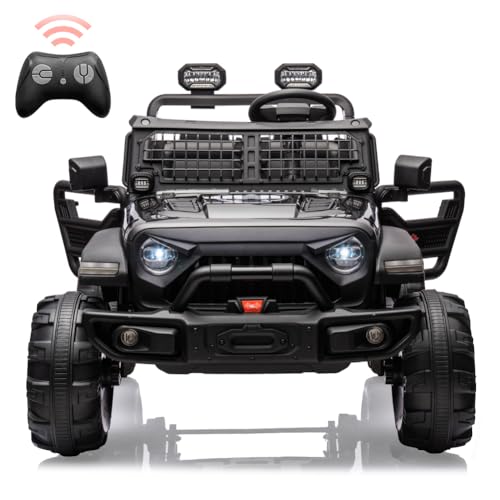 24V Ride On Toys for Big Kids, Electric Car for Kids, 2 Seater Jeep Electric Car, with Suspension, 3 Speed Modes, LED Lights Black
