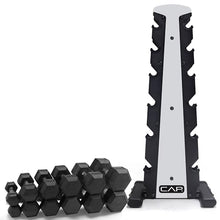 Load image into Gallery viewer, CAP Barbell 210 lb Rubber Coated Hex Dumbbell Set with Vertical Rack - Silver Rack
