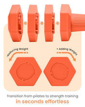 Load image into Gallery viewer, Adjustable Dumbbells Set, 4 in 1 Hand Weights Set for Women Men 10 LB Dumbbell Pair Each 2lbs 3lbs 4lbs 5lbs Weights Dumbbells Set with TPU Soft Rubber Handle for Home Gym Exercise Fitness - Orange
