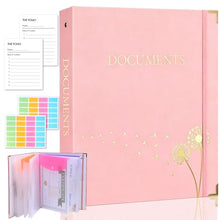 Load image into Gallery viewer, XKDOUS Aesthetic Document Organizer 3 Ring Emergency Binder Linen Folio Folders with 9 Pockets Expanding File Storage Holder for Important Papers, Letters, Passports, Photos
