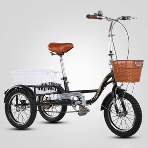 14IN Adult Tricycle Bike for Seniors, Three Wheel Beach Cruiser Bike, Foldable Handlebar Cargo Tricycle, Black