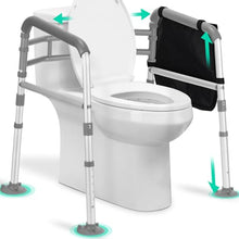 Load image into Gallery viewer, TABEKE Toilet Safety Rails for Seniors, Adjustable Height &amp; Width Toilet Safety Frames with Handles, Foldable Toilet Rails for Disabled Elderly Fit Most Toilets (w. Suction Cups)
