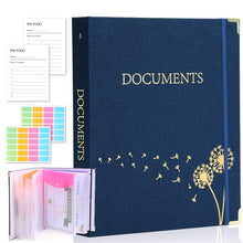 Load image into Gallery viewer, XKDOUS Document Organizer Linen Folio Folders with 9 Pockets, 3-Ring Accordion Storage Binders Expanding File Folder for Important Papers, End of Life Planner Book, in Case If I Die File Folder
