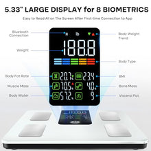 Load image into Gallery viewer, GE Smart Scale for Body Weight, BMI, Fat, Muscle Mass, Digital Bathroom Scales 500lbs Bluetooth 11.8" Large Platform Weighing Machine Health Monitor with App, White
