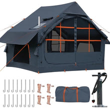 Load image into Gallery viewer, Blow Up Tent with Skylight and Stove Jack,4-6 Person Inflatable Camping Hot Tent with Pump,Easy Setup Family Camping Tent 4 Season Waterproof Outdoor Tents,Grey
