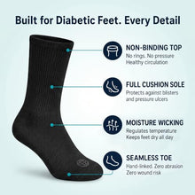 Load image into Gallery viewer, Doctor's Choice Diabetic Socks for Men, Seamless Crew Socks with Non-Binding Top, Provides Extra Comfort for Gout, 4-Pairs, Black, Large, Size 10-13
