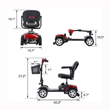 Load image into Gallery viewer, Metro Mobility 4 Wheel Powered Mobility Scooters for Seniors - 300 lbs Capacity Folding Mobility Scooter for Adults - Long Range Power Extended Battery with Thickened Seat and Front LED Light - Red
