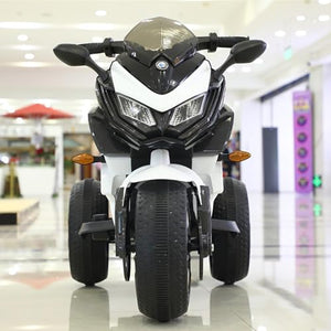 Kids Motorcycle Ride-On Motorbike 3-Wheels Battery Powered Rechargeable 12V Ride-On Toy with PU Seat Training Wheels (White)