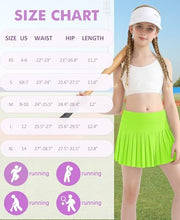 Load image into Gallery viewer, DOCUMO Pleated Skirts for Girls with Pocket Shorts Girls Athletic Golf Tennis Skorts Hight Waisted Skirts for Running Casual (Neon Green, X-Large)
