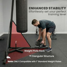 Load image into Gallery viewer, Soozier Punching Bag with Stand for Adults, 72.8"-90.9" Height Adjustable Freestanding Boxing Stand with Canvas Sandbag, Stable Triangular Base and 1" Weight Plate Storage for Home Gym MMA, Black
