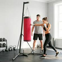 Load image into Gallery viewer, Soozier Punching Bag with Stand for Adults, 72.8"-90.9" Height Adjustable Freestanding Boxing Stand with Canvas Sandbag, Stable Triangular Base and 1" Weight Plate Storage for Home Gym MMA, Red

