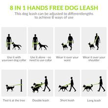 Load image into Gallery viewer, Léwind 8.2ft Hands Free Dog Leash,Versatile Waist &amp; Crossbody Lead for Medium Dogs,Waterproof &amp; Adjustable for Running Jogging Walking, 360° Swivel Metal Buckle (Green)
