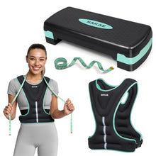 Load image into Gallery viewer, Step Aerobics Platform Set with Weighted Vest &amp; Measuring Tape-Green Black
