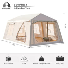 Load image into Gallery viewer, ABORON 8-10 Person Inflatable Camping Tent, 2-Room Glamping Tent with Pump
