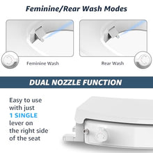 Load image into Gallery viewer, Raised Bidet Toilet Seat Elongated 18.5" – Soft Close, Dual Self-Cleaning Nozzles, Quick Release &amp; Connect, Sturdy PP, Won't Loosen, Ideal for Seniors, Elderly &amp; Limited Mobility, White
