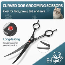 Load image into Gallery viewer, ETHYXE 7.0" Professional Dog Grooming Scissors Kit – 3-Piece Set with Straight, Curved &amp; Thinning Shears, Black Japanese Stainless Steel, Includes Grooming Comb for Dogs &amp; Cats

