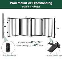 Load image into Gallery viewer, Snagle Paw Metal Freestanding Dog Gate with Door, 80” W x 24” H Dog Fence with Support Feet for Doorways, Stairs and Hallways, Portable Pet Gate for Indoor Use (4 Panel, Black)

