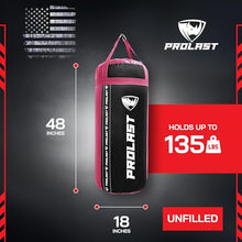 Load image into Gallery viewer, PROLAST 4 Ft 135 Lb XL Heavy Punching Boxing Bag for Adults, MMA, Martial Arts, Muay Thai, Kicking, Strength Training Equipment, Unfilled, New Edition Logo, Black and Pink
