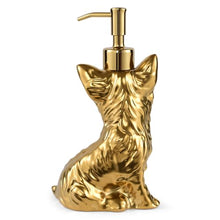 Load image into Gallery viewer, NEWHENGS Yorkshire Terrier Shaped Soap/Lotion/Hand Sanitizer Dog Lover Stainless Steel Pump Dispenser for Dog Gifts, Refillable for Kitchen and Bathroom(Gold)
