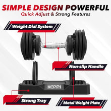 Load image into Gallery viewer, Keppi Adjustable Dumbbells Set-25lb Pair, Anti-Slip Metal Fast Adjust Weight Handle, Exercise &amp; Fitness for Full Body Workout -DBA25(Pair)

