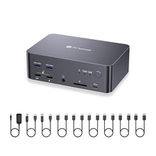 Load image into Gallery viewer, AV Access 8K DisplayPort KVM Docking Station 3 Monitors 2 PCs, with 6 DP Cables, 3xUSB 3.0 Hub, GbE, 8K@60Hz 4K@165Hz KVM Switch Triple Monitors 2 Desktops, SD, Audio, All-Aluminum, for HP, Dell
